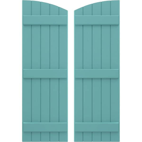 Ekena Millwork Americraft 5-Board (3 Batten) Wood Joined Board-n-Batten Shutters w/Ellipt Top, ARW401BE518X77PTH, PR ARW401BE518X77PTH - main